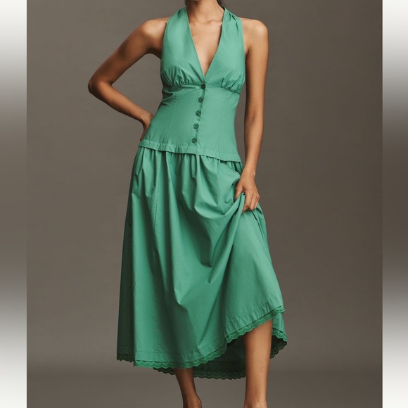 Anthropologie Dresses & Skirts - Anthropologie Dress by Maeve Halter V-Neck Drop-Waist Midi SIZE LARGE NEW